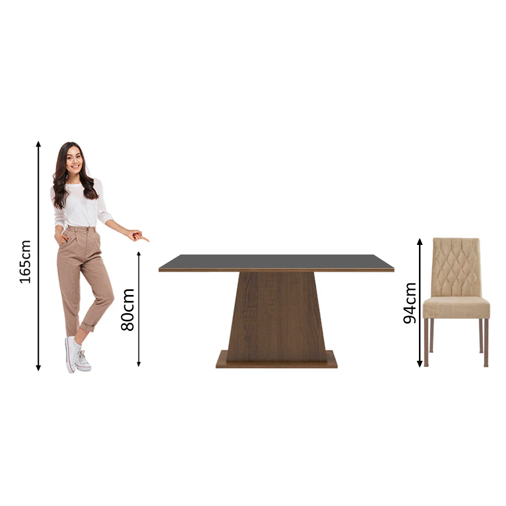 Juego de Comedor Madesa Daniela Mesa Tapa de Madera con 6 Sillas Marrón/Negro/Imperial - Image 4