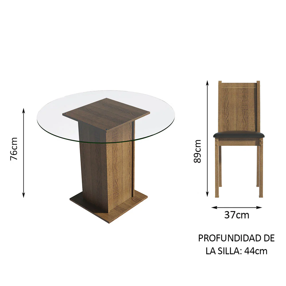 Juego de Comedor Madesa Débora con 4 Sillas - Tapa Redonda de Cristal Marrón/Negro - Image 2