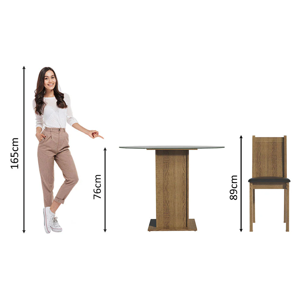 Juego de Comedor Madesa Débora con 4 Sillas - Tapa Redonda de Cristal Marrón/Negro - Image 6