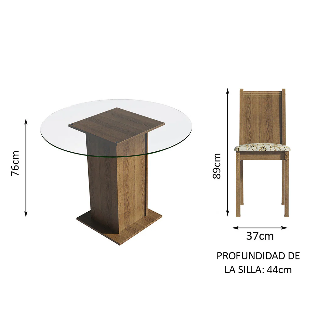 Juego de Comedor Madesa Débora Mesa Tapa de Vidrio Redondo 4 Sillas Marrón/Lírio Beige - Image 2