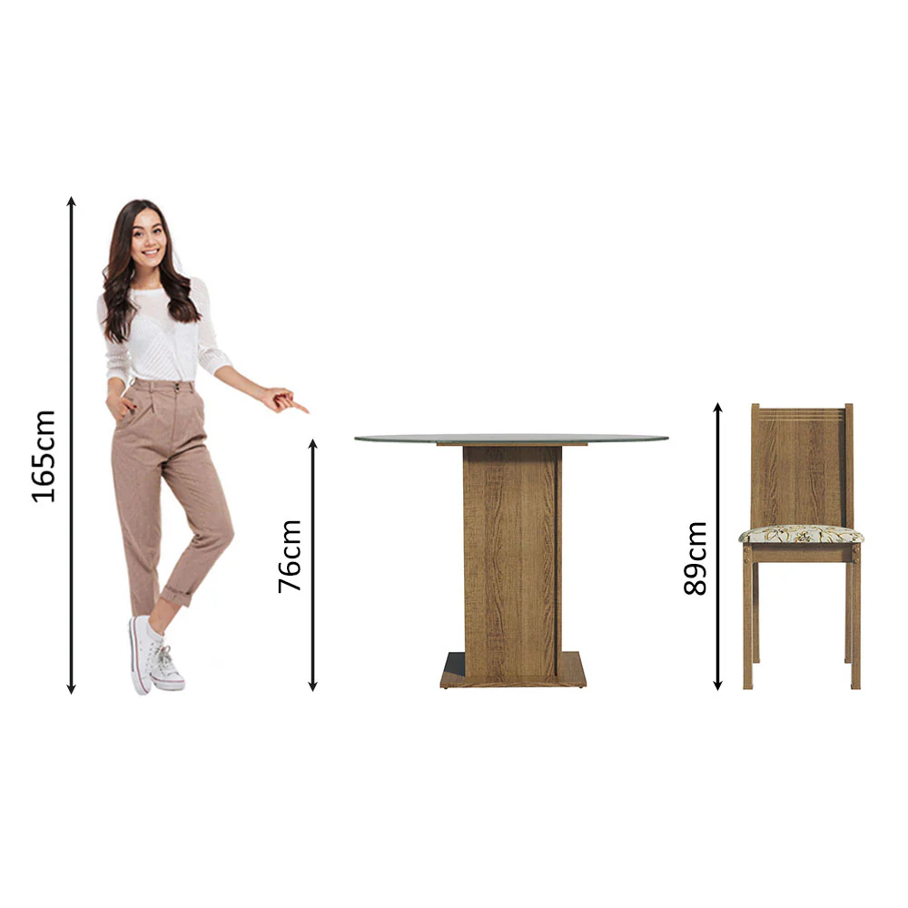 Juego de Comedor Madesa Débora Mesa Tapa de Vidrio Redondo 4 Sillas Marrón/Lírio Beige - Image 6