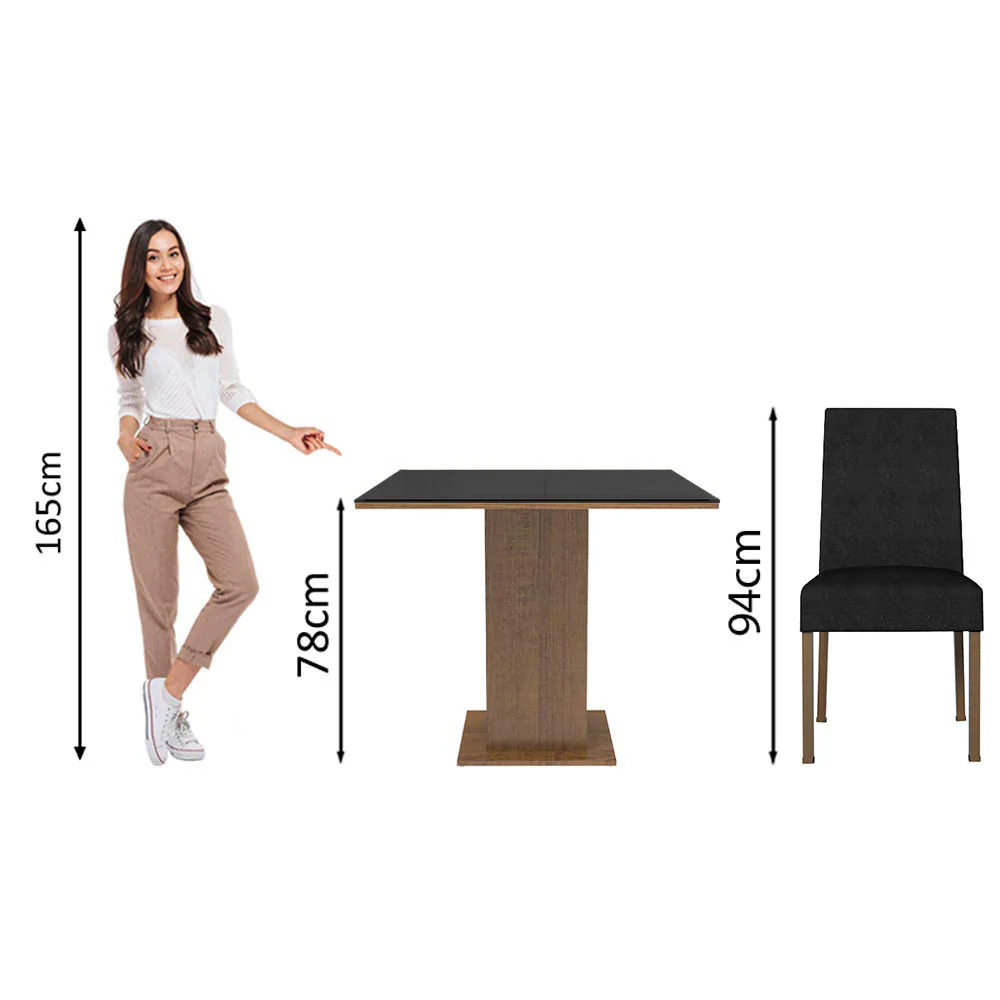 Juego de Comedor Madesa Evelin 4 Sillas - Tapa de Madera y Cristal Marrón/Negro/Oxford - Image 5