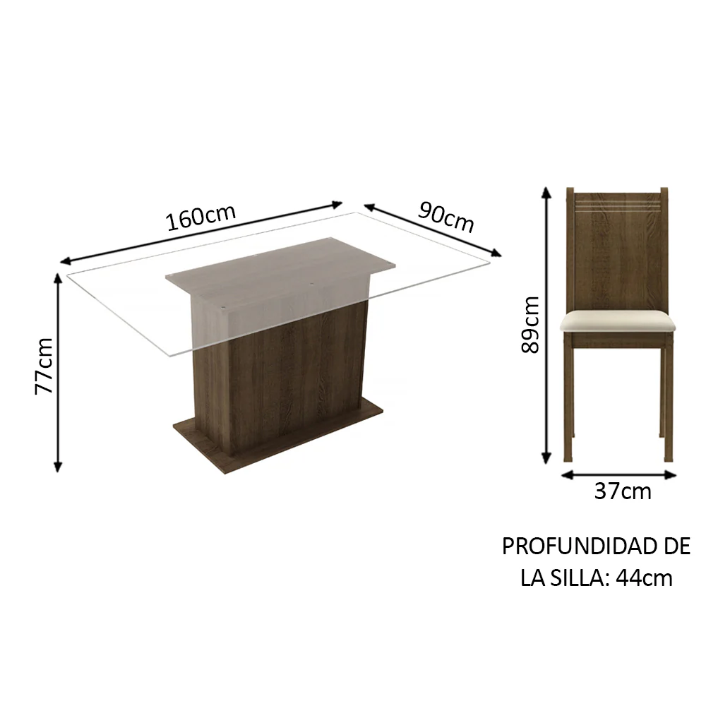 Juego de Comedor Madesa Gales Mesa Tapa de Vidrio con 6 Sillas Marrón/Sintético Beige - Image 2