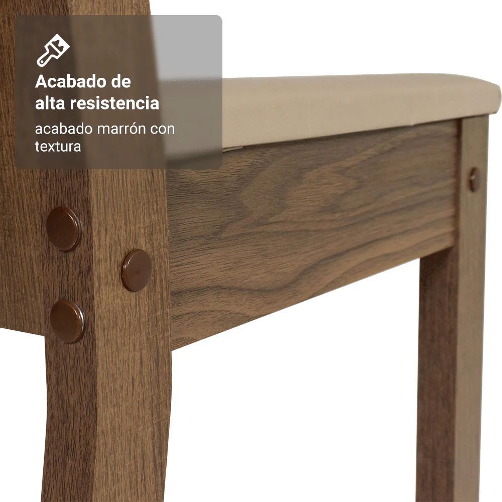 Juego de Comedor Madesa Gales Mesa Tapa de Vidrio con 6 Sillas Marrón/Sintético Beige - Image 9