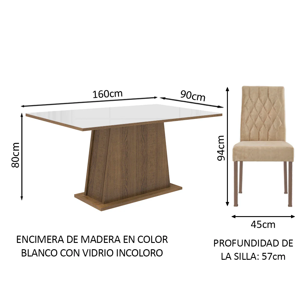Juego de Comedor Madesa Grazi Mesa Tapa de Vidrio con 4 Sillas Marrón/Blanco/Imperial - Image 2