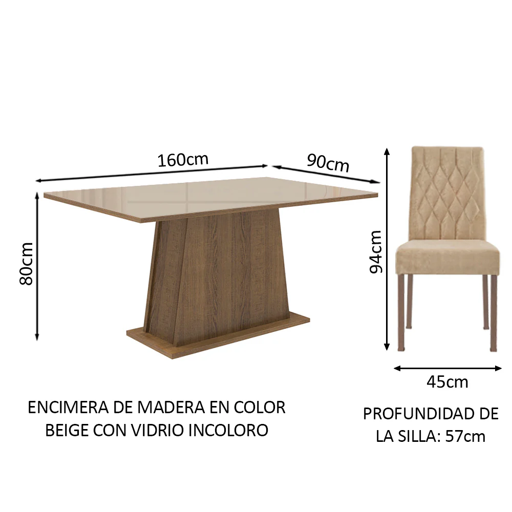 Juego de Comedor Madesa Grazi Mesa Tapa de Vidrio con 4 Sillas Marrón/Crema/Imperial - Image 2