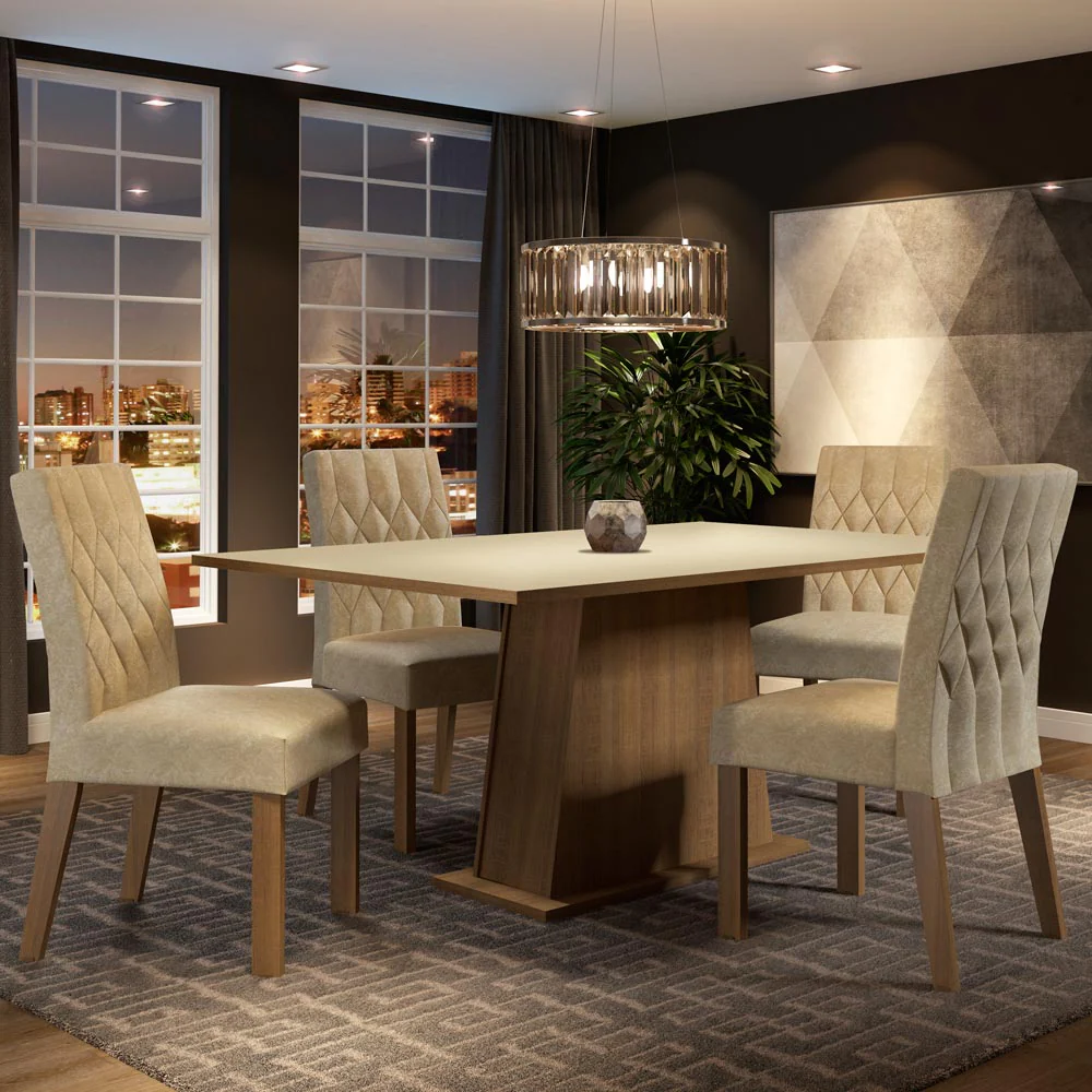 Juego de Comedor Madesa Ingrid Mesa Tapa de Madera con 4 Sillas Marrón/Blanco/Imperial