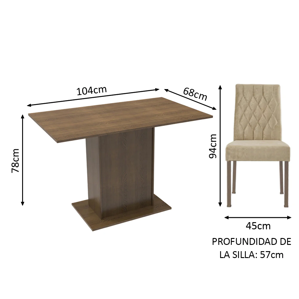 Juego de Comedor Madesa Lia Mesa Tapa de Madera con 2 Sillas Marrón/Imperial - Image 2