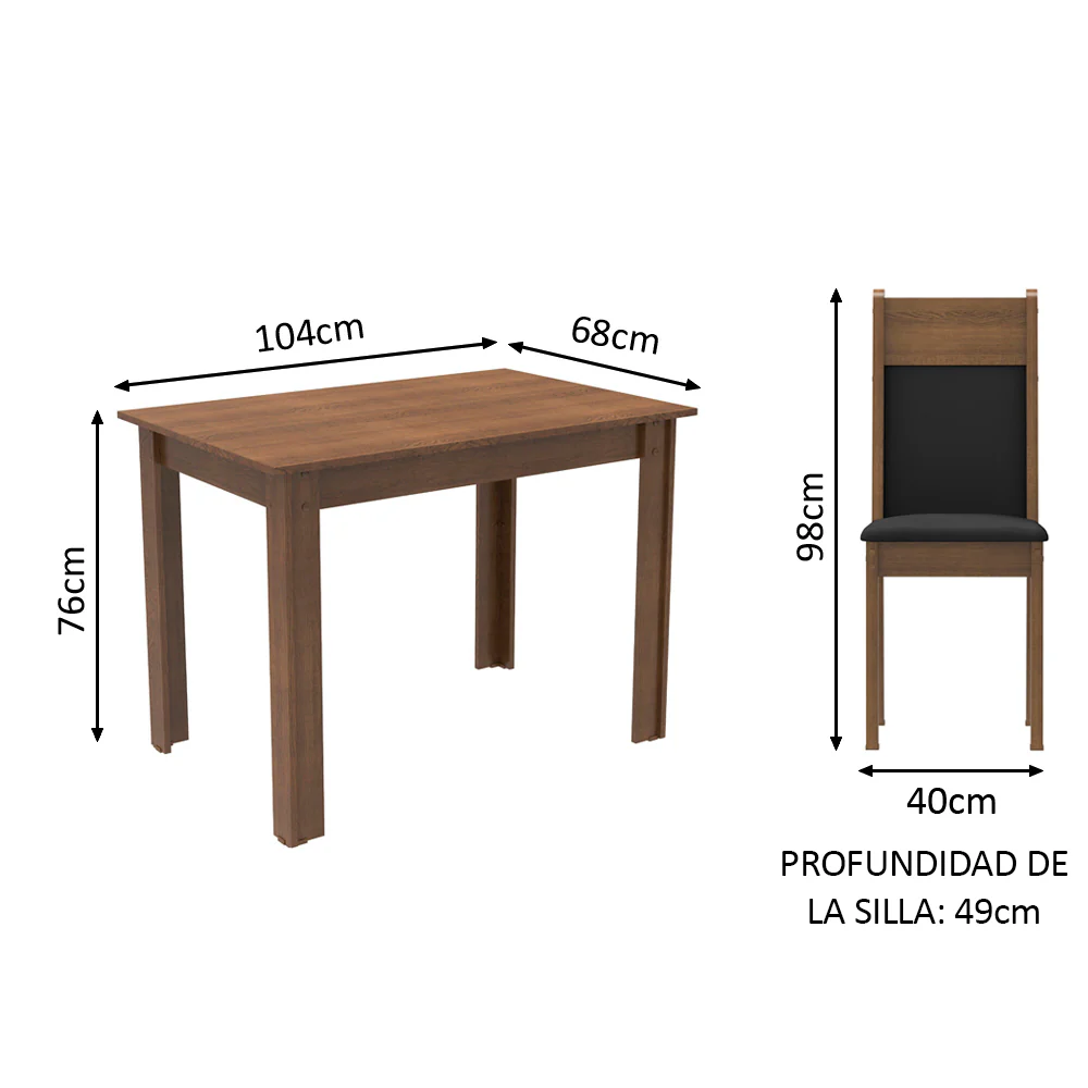 Juego de Comedor Madesa Lola Mesa Tapa de Madera con 2 Sillas Marrón/Negro/Sintético Negro - Image 2