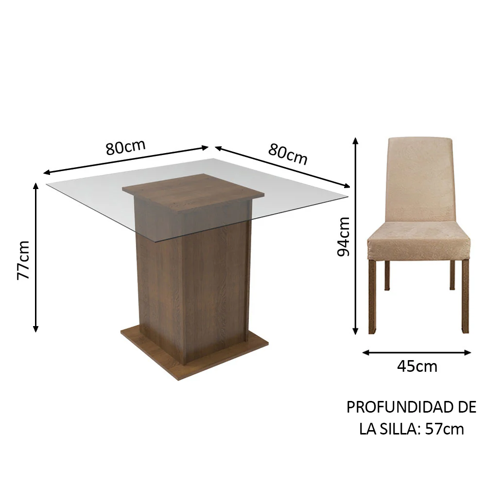 Juego de Comedor Madesa Luli Mesa Tapa de Vidrio con 2 Sillas Marrón/Imperial - Image 2