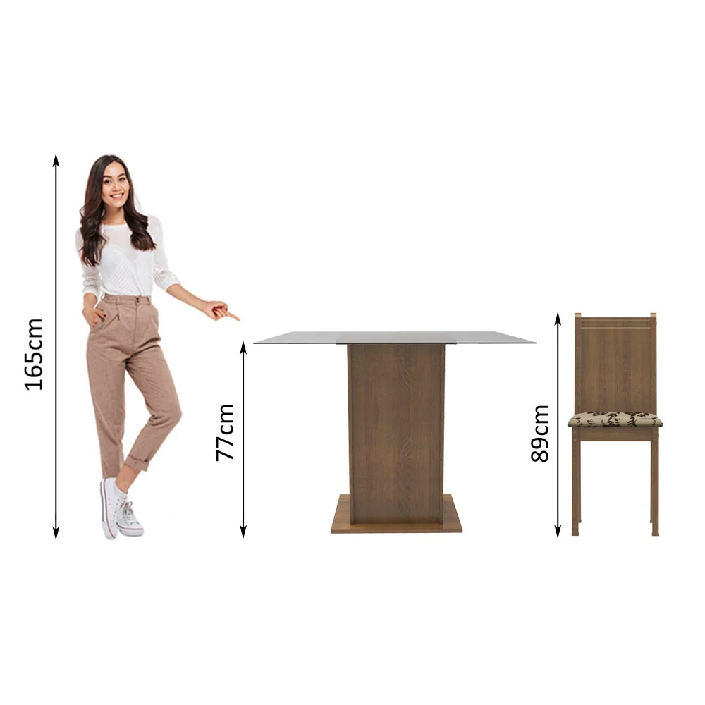 Juego de Comedor Madesa Maya Mesa Tapa de Vidrio con 4 Sillas Marrón/Beige Marrón - Image 4