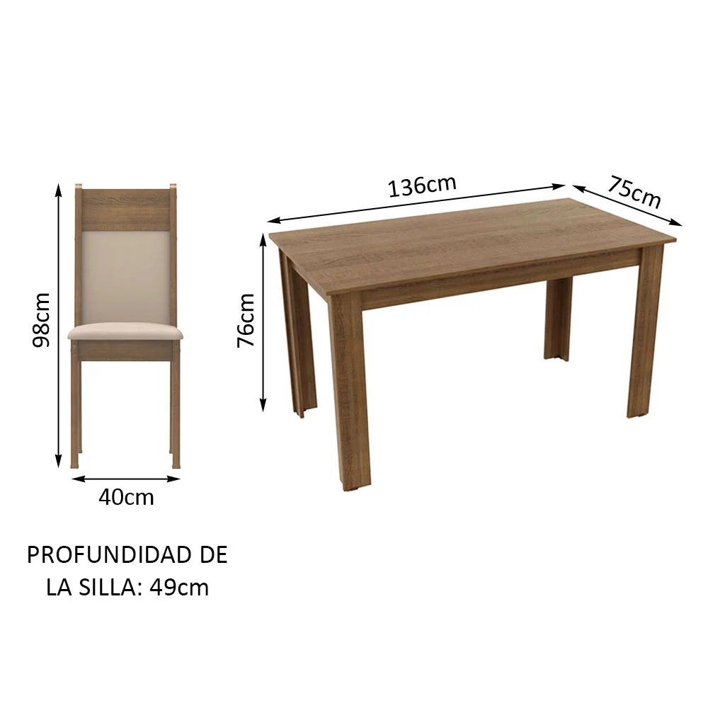 Juego de Comedor Madesa Medelin Mesa Tapa Madera con 6 Sillas Marrón/Crema/Beige - Image 2