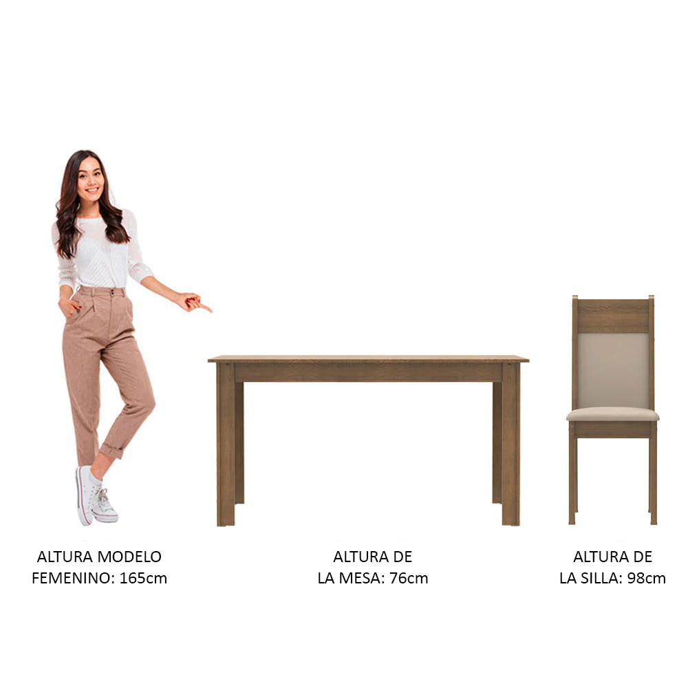 Juego de Comedor Madesa Medelin Mesa Tapa Madera con 6 Sillas Marrón/Crema/Beige - Image 5