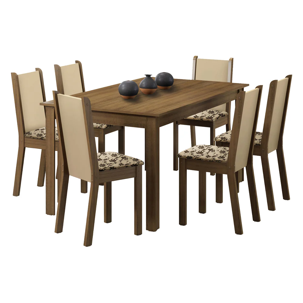 Juego de Comedor Madesa Miriam Mesa Tapa de Madera con 6 Sillas Marrón/Crema/Beige Marrón - Image 3