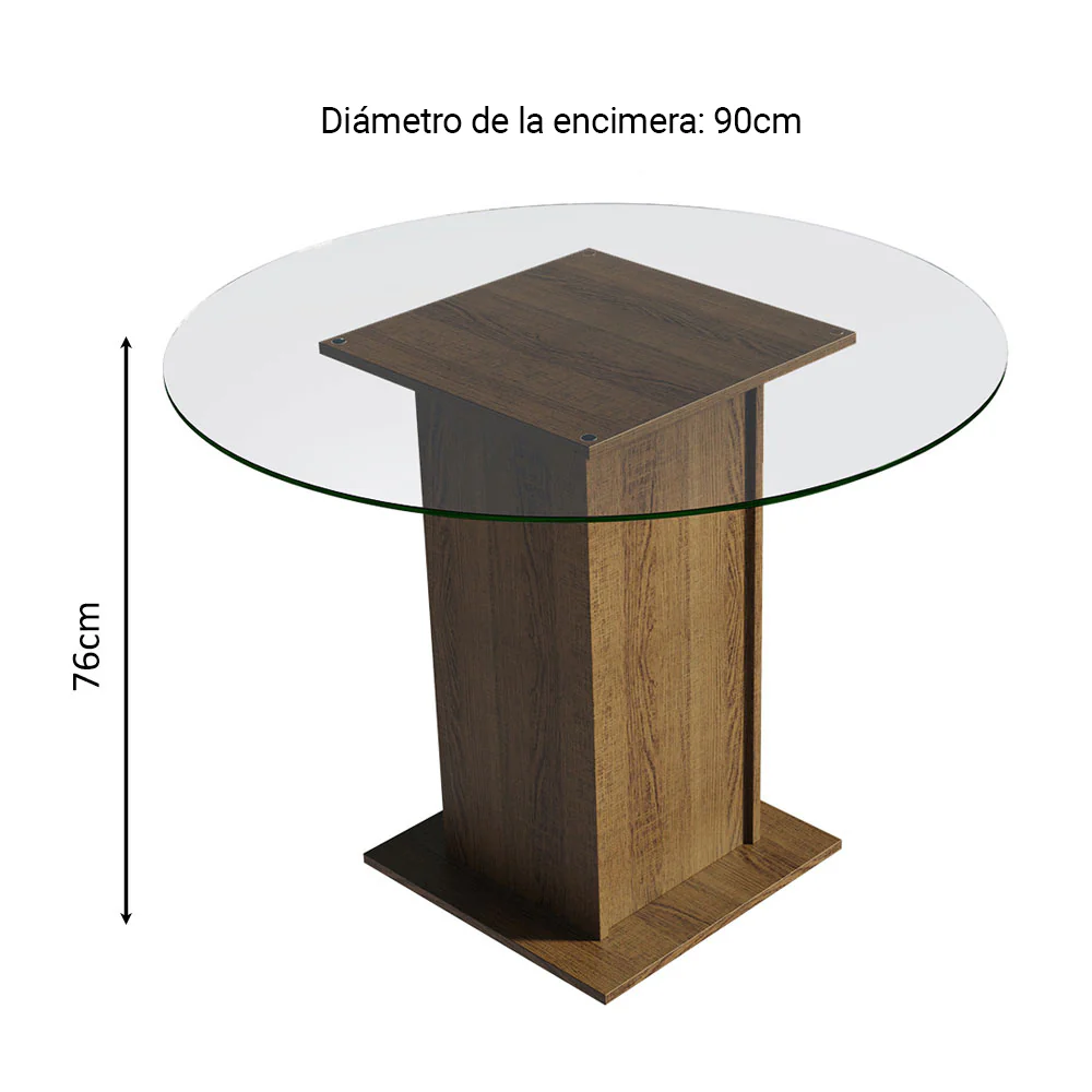 Juego de Comedor Madesa Nanda Mesa Tapa Vidrio Redondo 4 Sillas Marrón/Crema/Beige Marrón - Image 4