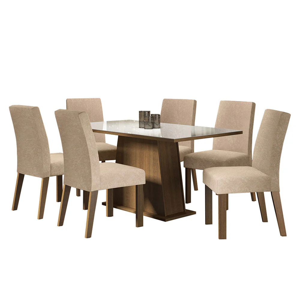 Juego de Comedor Madesa Patricia Mesa Tapa de Vidrio con 6 Sillas Marrón/Blanco/Imperial - Image 3