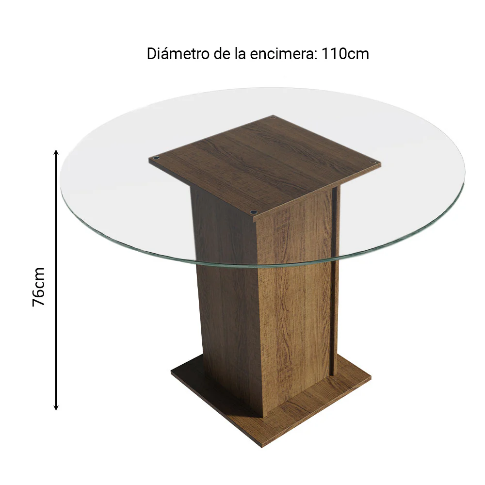 Juego de Comedor Madesa Paula Mesa Tapa de Vidrio Redondo 4 Sillas Marrón/Lírio Beige - Image 4