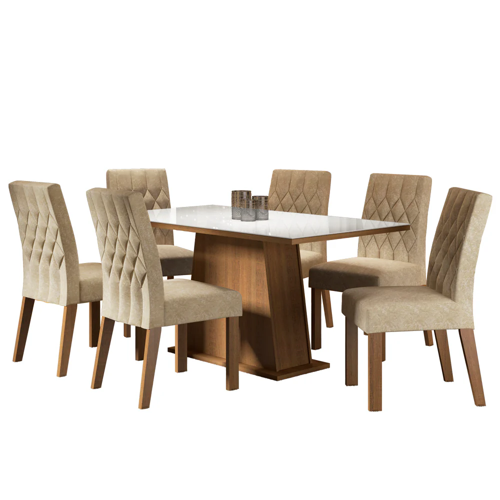 Juego de Comedor Madesa Rafaela Mesa Tapa de Vidrio con 6 Sillas Marrón/Blanco/Imperial - Image 4