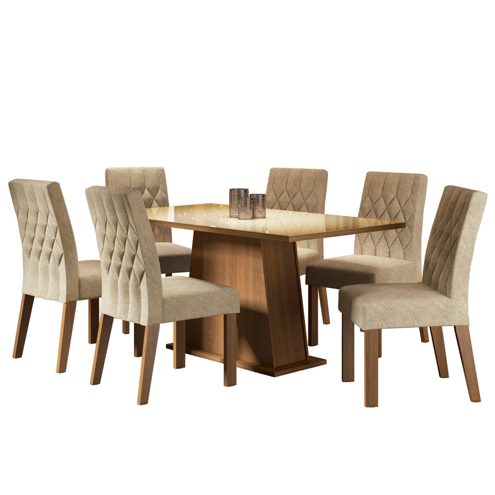 Juego de Comedor Madesa Rafaela Mesa Tapa de Vidrio con 6 Sillas Marrón/Crema/Imperial - Image 3