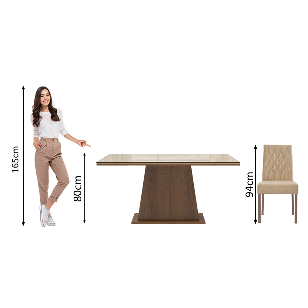Juego de Comedor Madesa Rafaela Mesa Tapa de Vidrio con 6 Sillas Marrón/Crema/Imperial - Image 4