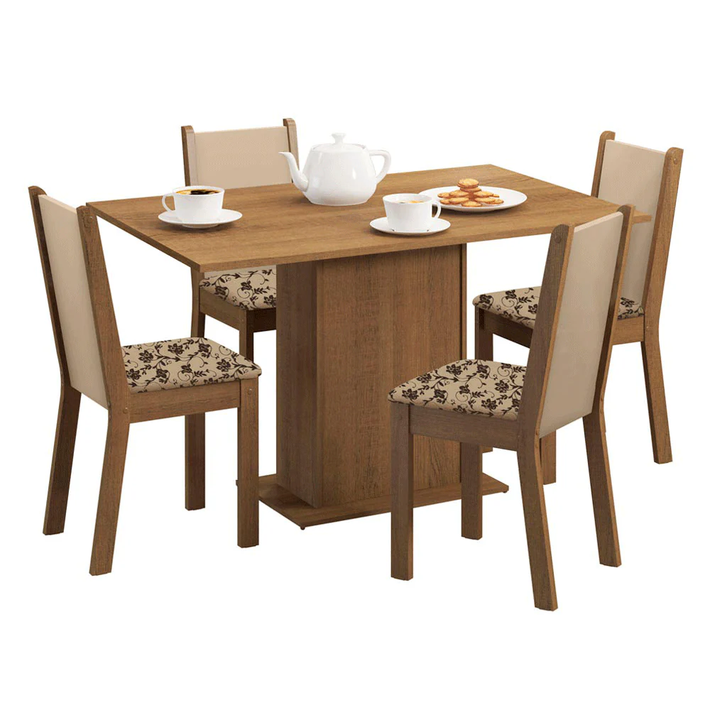 Juego de Comedor Madesa Talita Mesa Tapa de Madera con 4 Sillas Marrón/Crema/Beige Marrón - Image 3