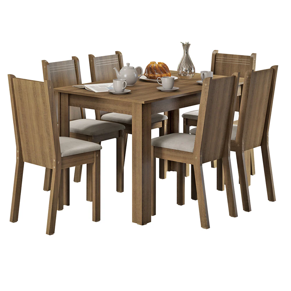 Juego de Comedor Maris Mesa con Tapa y 6 Sillas Marrón/Sintético Beige - Image 3