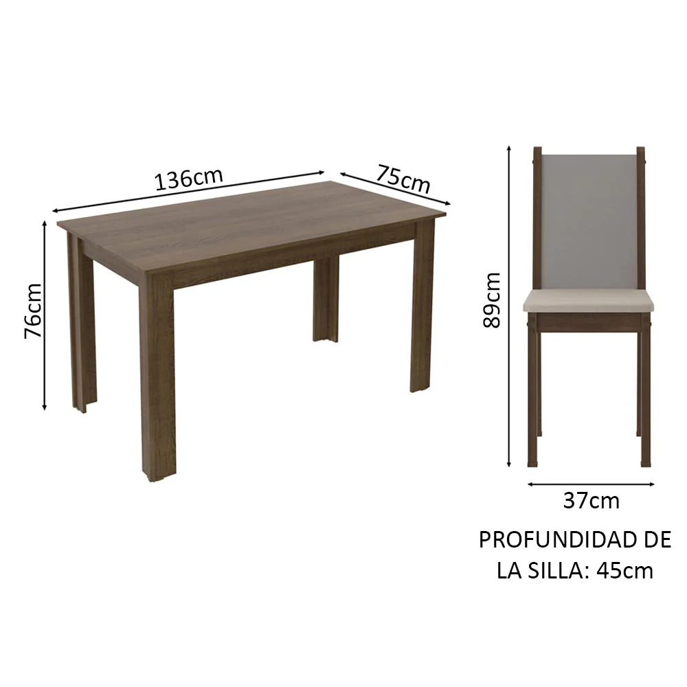 Juego de Comedor Mesa Bea Tapa de Madera con 4 Sillas - Image 2