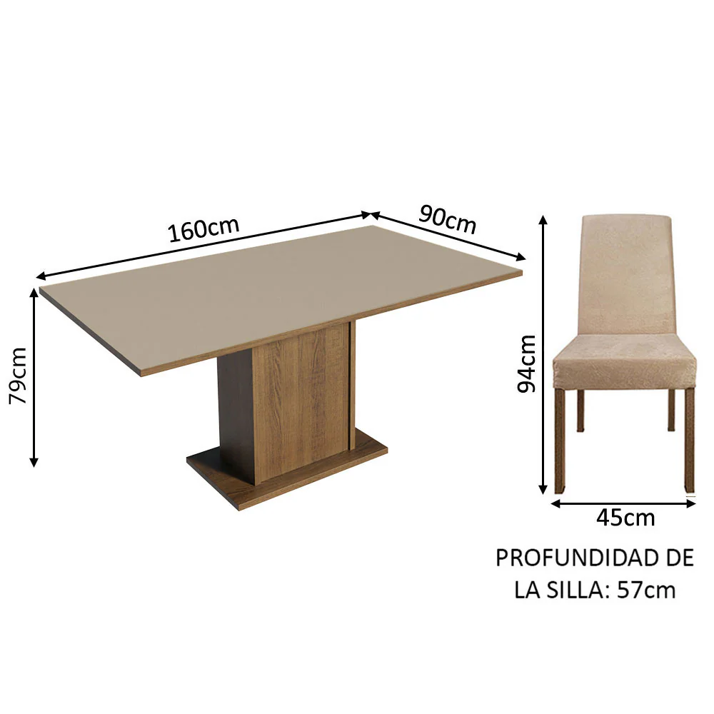 Juego de Comedor Mesa con Tapa de Madera 4 Sillas Marrón/Crema/Imperial Keila Madesa - Image 2