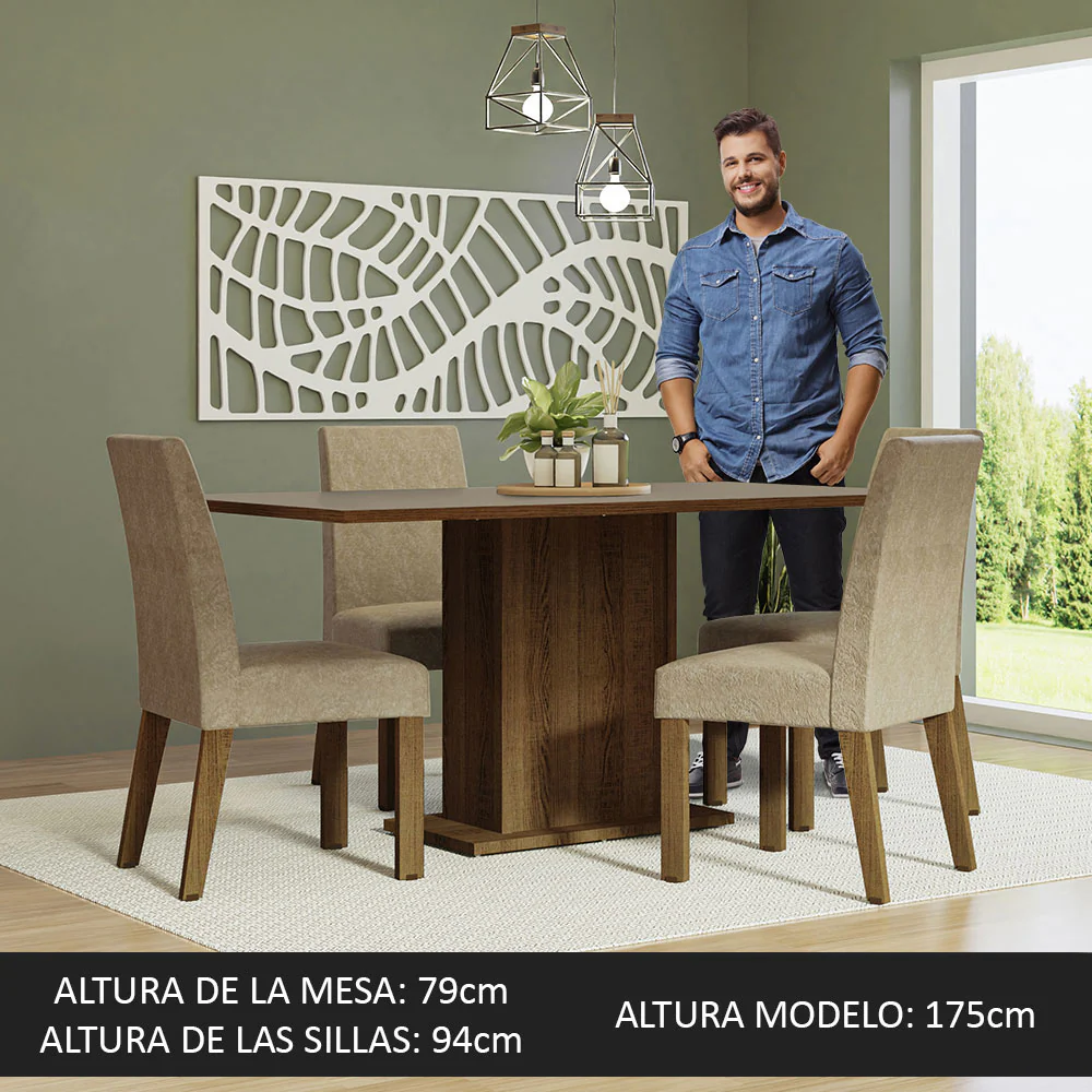 Juego de Comedor Mesa con Tapa de Madera 4 Sillas Marrón/Crema/Imperial Keila Madesa - Image 4