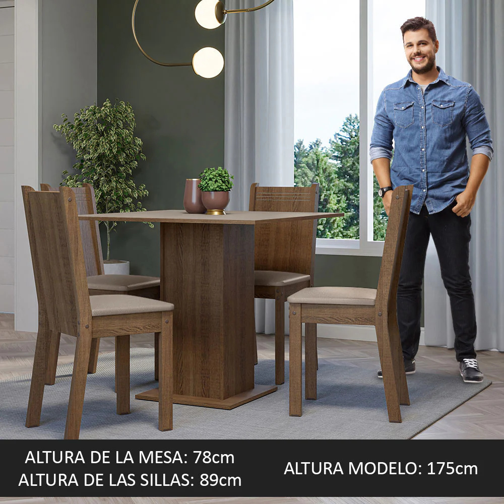 Juego de Comedor Mesa con Tapa de Madera 4 Sillas Marrón/Crema/Sintético Beige Samara Madesa - Image 5