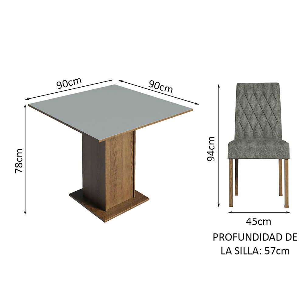 Juego de Comedor Mesa con Tapa de Madera 4 Sillas Marrón/Gris/Plata Livia Madesa - Image 3