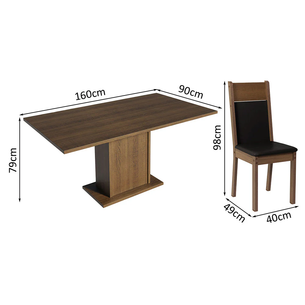 Juego de Comedor Mesa con Tapa de Madera 4 Sillas Marrón/Negro Elisa Madesa - Image 15