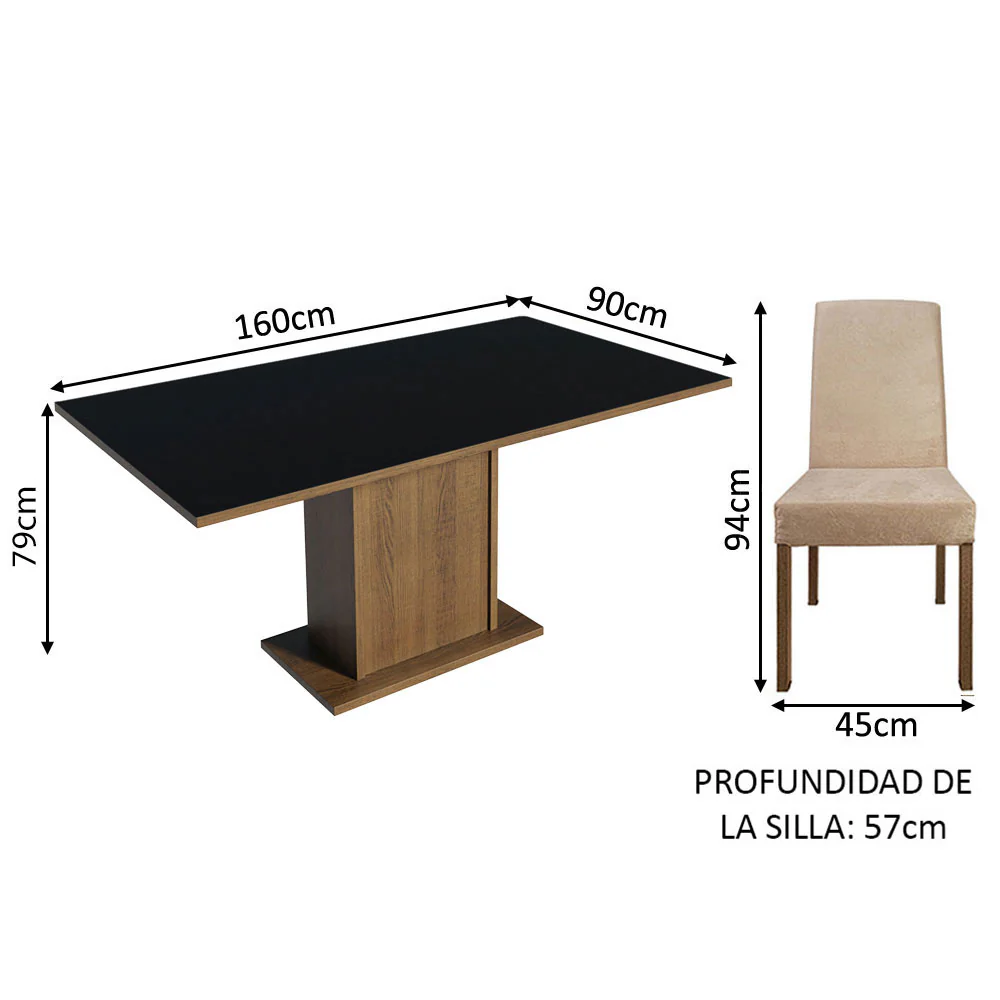 Juego de Comedor Mesa con Tapa de Madera 4 Sillas Marrón/Negro/Imperial Keila Madesa - Image 3