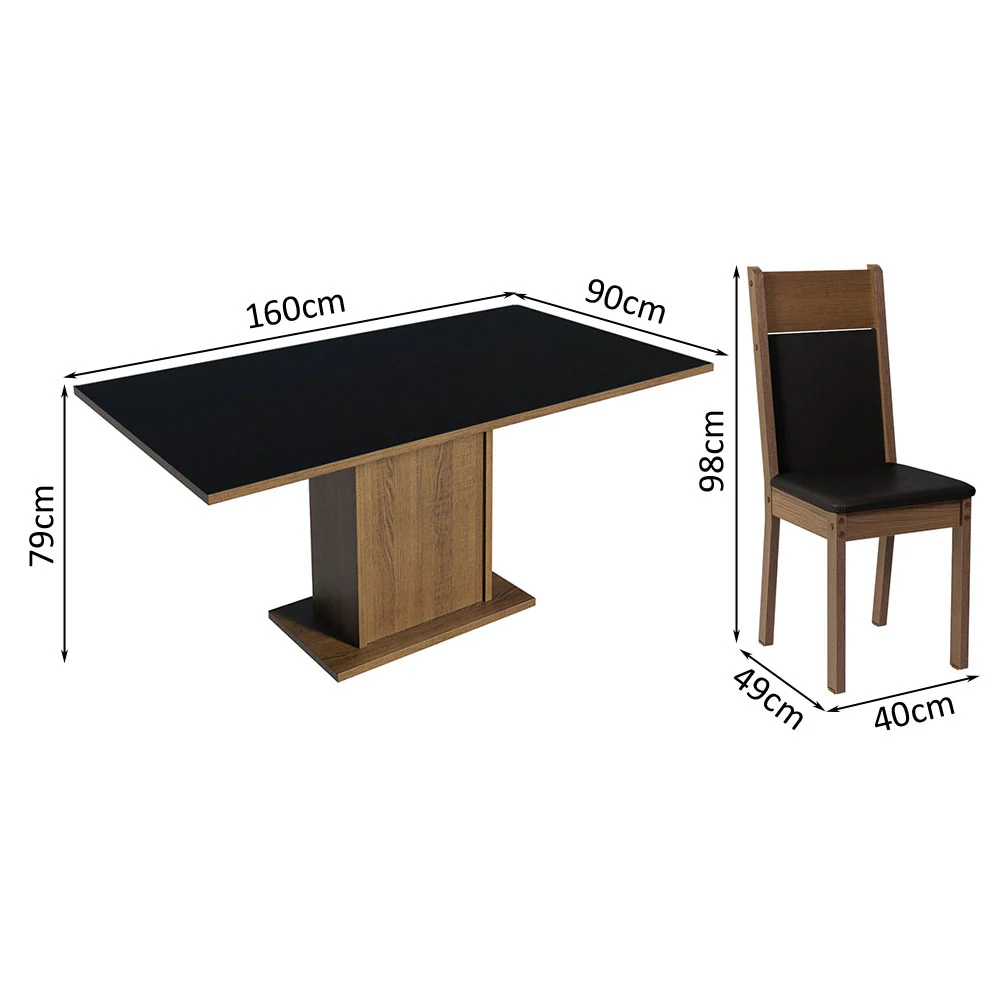 Juego de Comedor Mesa con Tapa de Madera 4 Sillas Negro/Marrón Elisa Madesa - Image 15