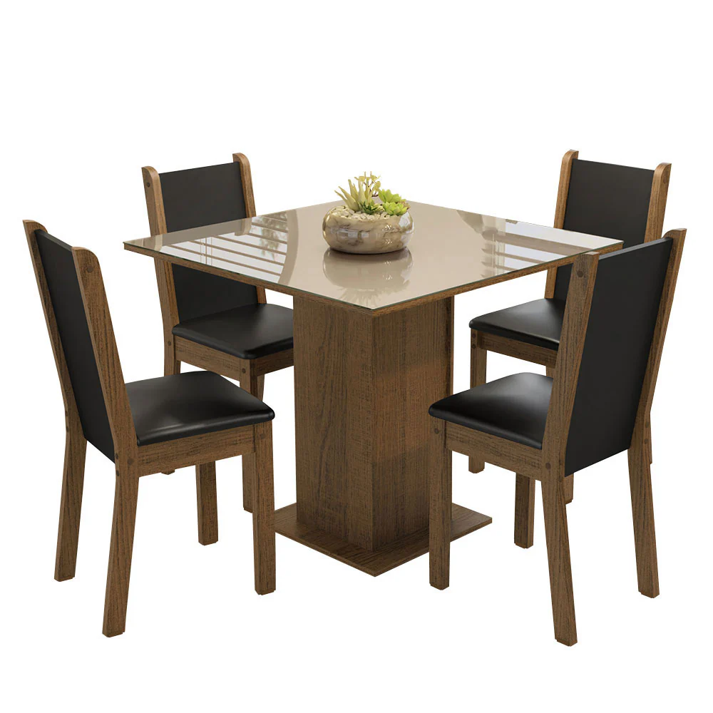 Juego de Comedor Mesa con Tapa de Vidrio 4 Sillas Marrón/Crema/Beige Tifani Madesa - Image 2