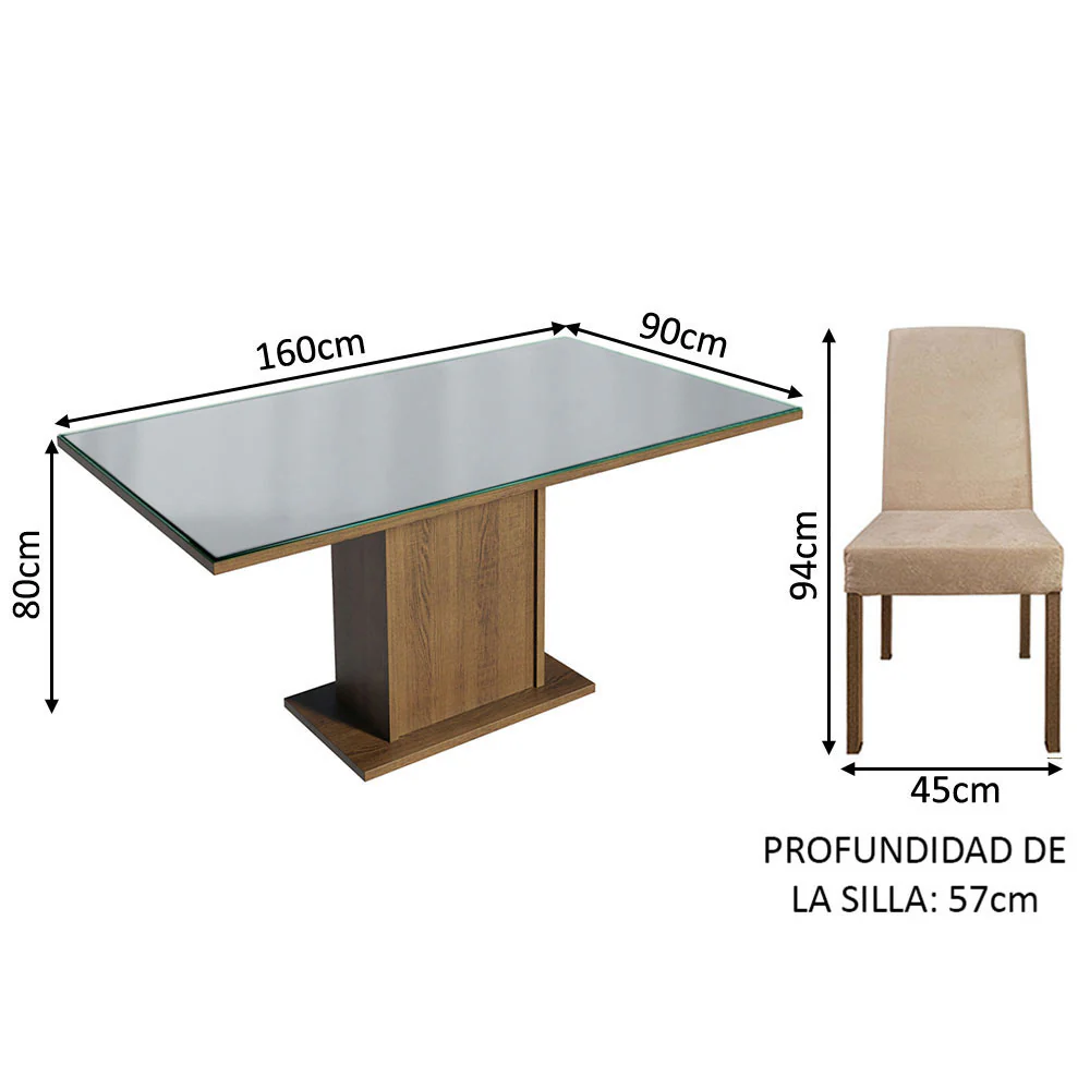 Juego de Comedor Mesa con Tapa de Vidrio 4 Sillas Marrón/Gris/Imperial Avril Madesa - Image 7