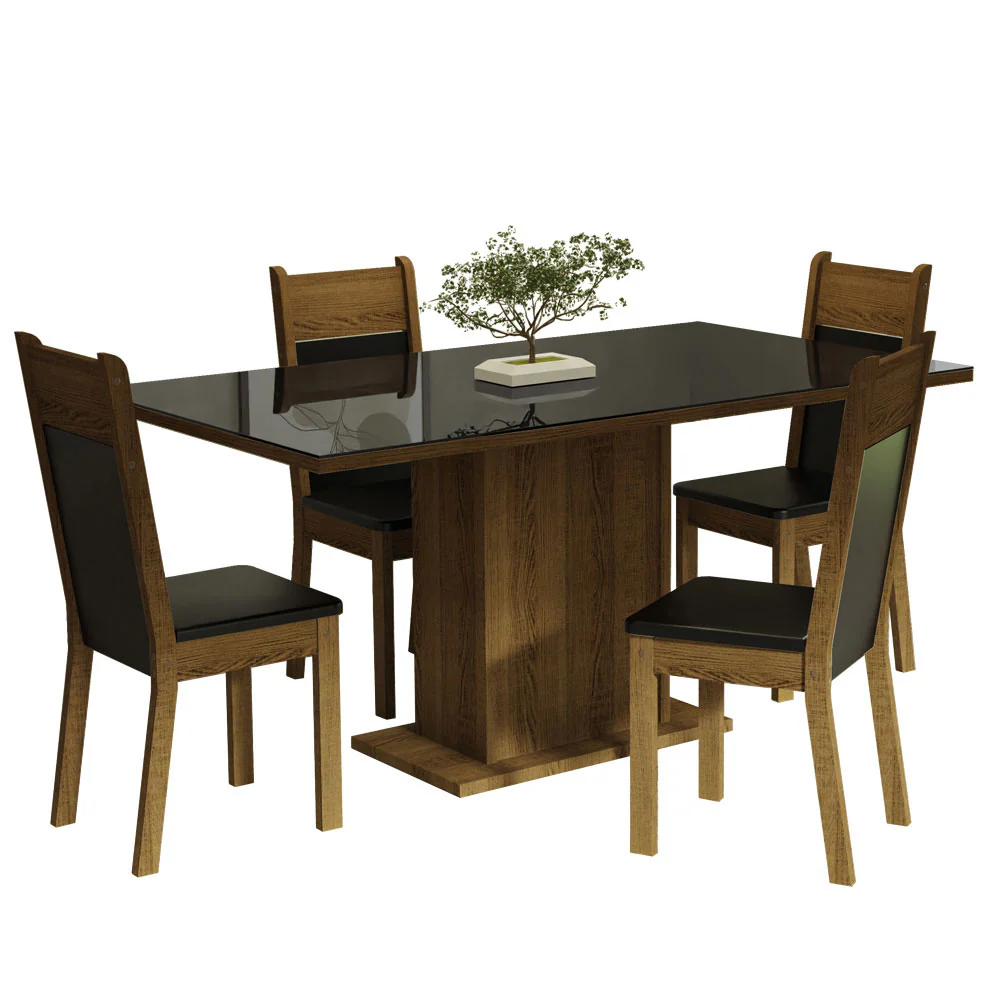 Juego de Comedor Mesa con Tapa de Vidrio 4 Sillas Negro/Marrón Greta Madesa - Image 14