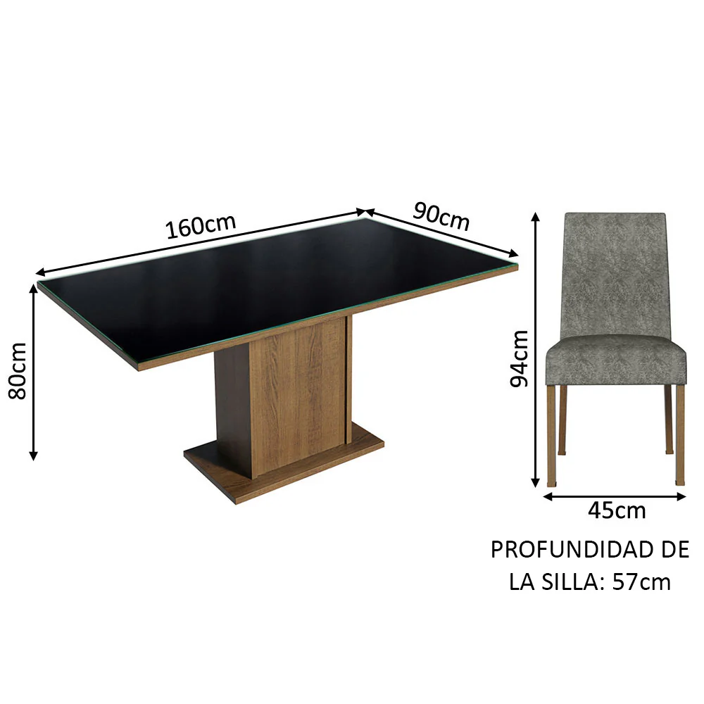 Juego de Comedor Mesa con Tapa de Vidrio 6 Sillas Alexis Madesa - Image 3