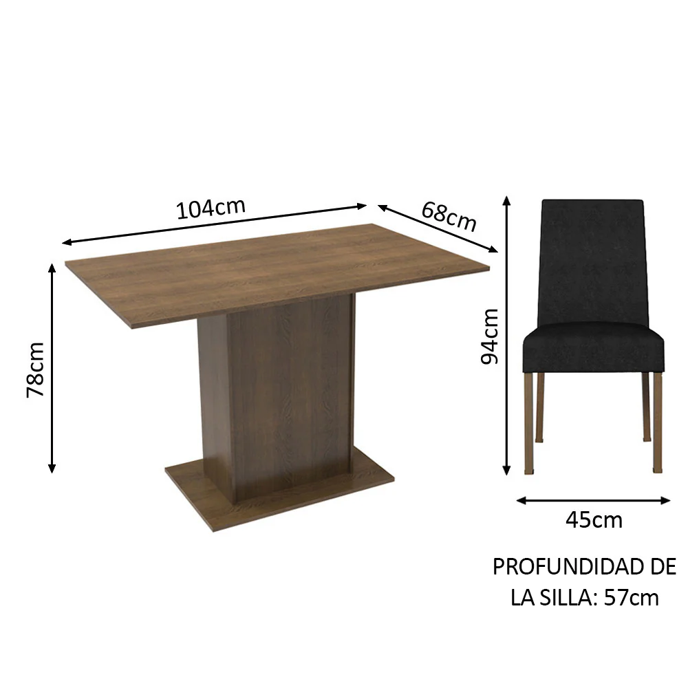 Juego de Comedor Mesa Tapa de Madera 2 Sillas Marrón/Oxford Manu Madesa - Image 2