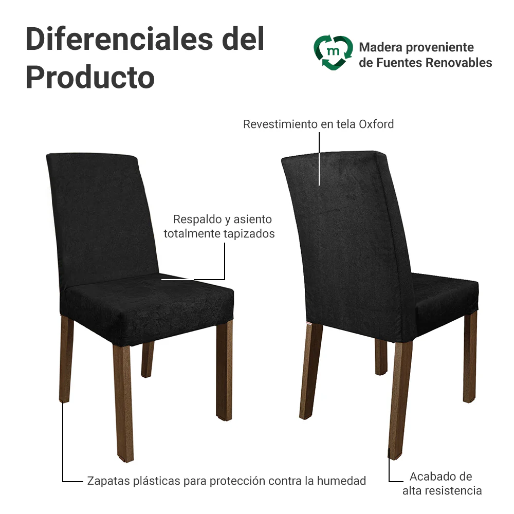 Juego de Comedor Mesa Tapa de Madera 2 Sillas Marrón/Oxford Manu Madesa - Image 4