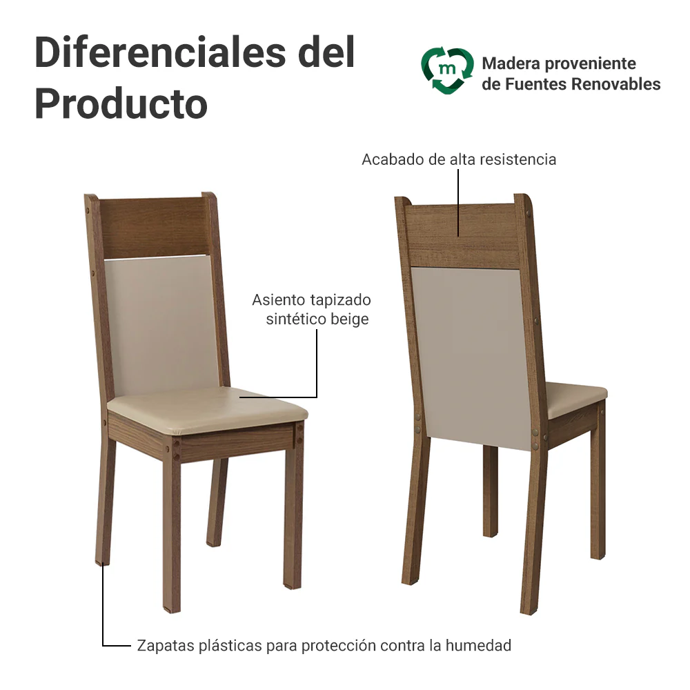 Juego de Comedor Mesa Tapa de Madera 4 Sillas Marrón/Beige Angel Madesa - Image 4