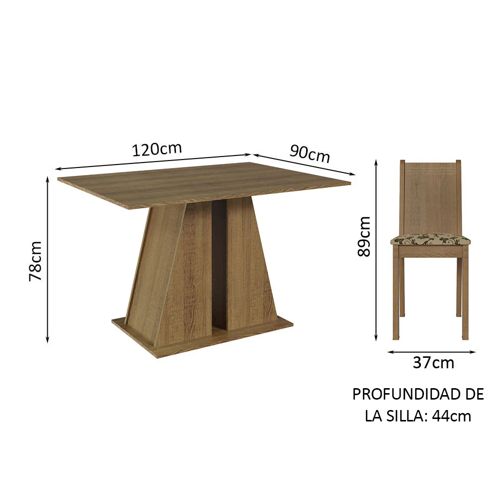 Juego de Comedor Mesa Tapa de Madera 4 Sillas Marrón/Beige Marrón Marilyn Madesa - Image 2
