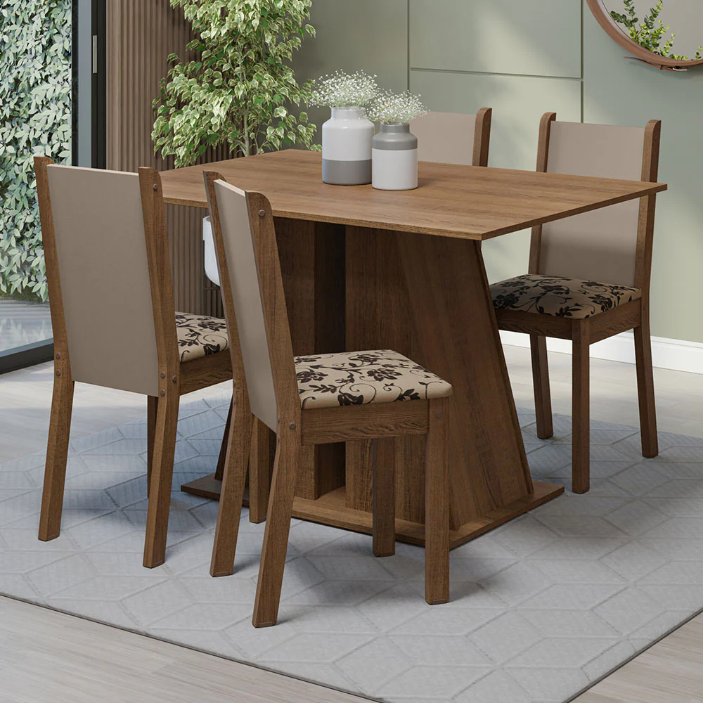Juego de Comedor Mesa Tapa de Madera 4 Sillas Marrón/Beige Marrón Sophie Madesa