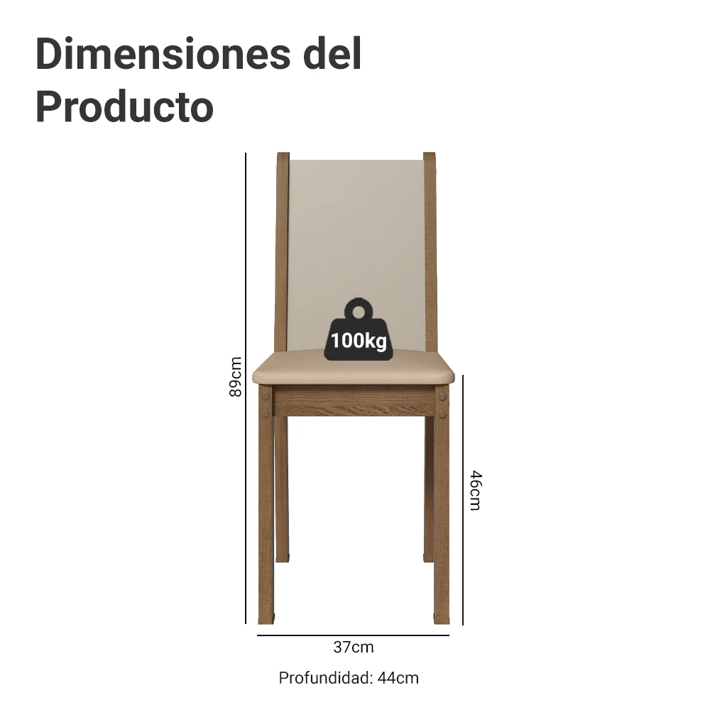 Juego de Comedor Mesa Tapa de Madera 4 Sillas Marrón/Beige Marrón Sophie Madesa - Image 2
