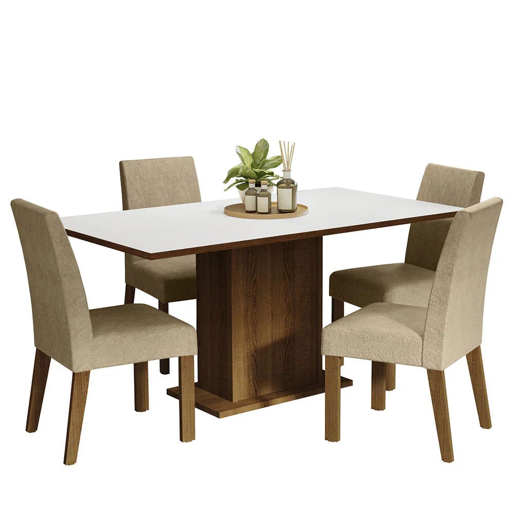 Juego de Comedor Mesa Tapa de Madera 4 Sillas Marrón/Blanco/Imperial Keila Madesa - Image 3