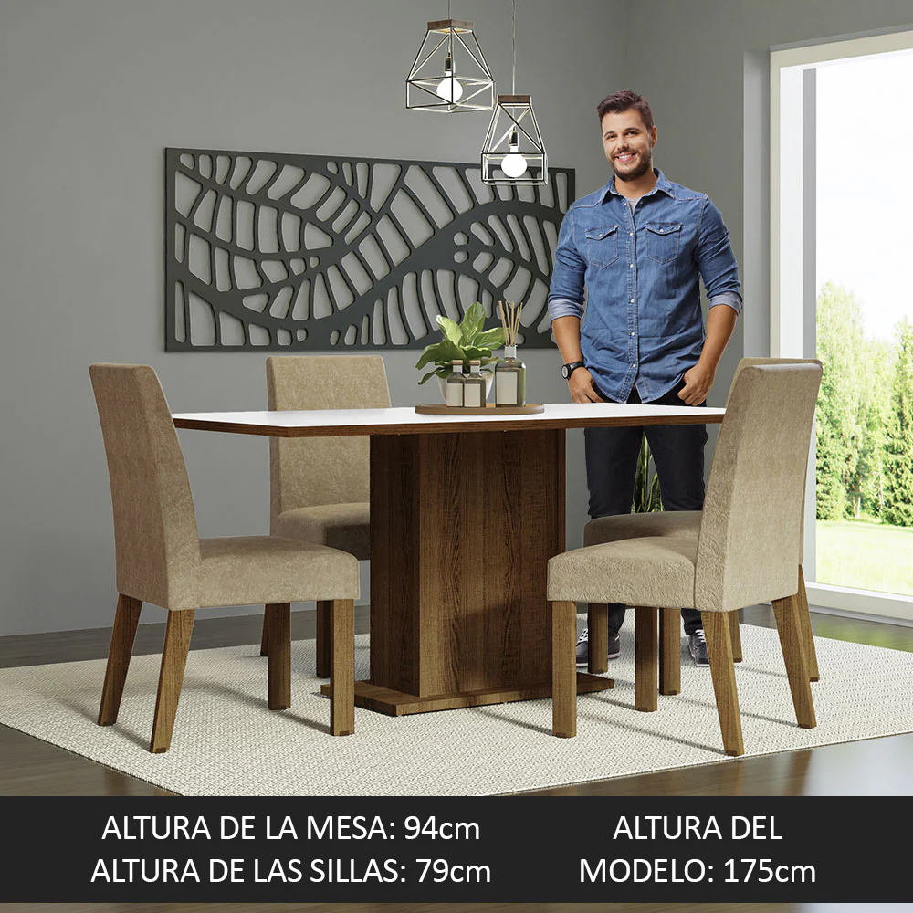 Juego de Comedor Mesa Tapa de Madera 4 Sillas Marrón/Blanco/Imperial Keila Madesa - Image 5