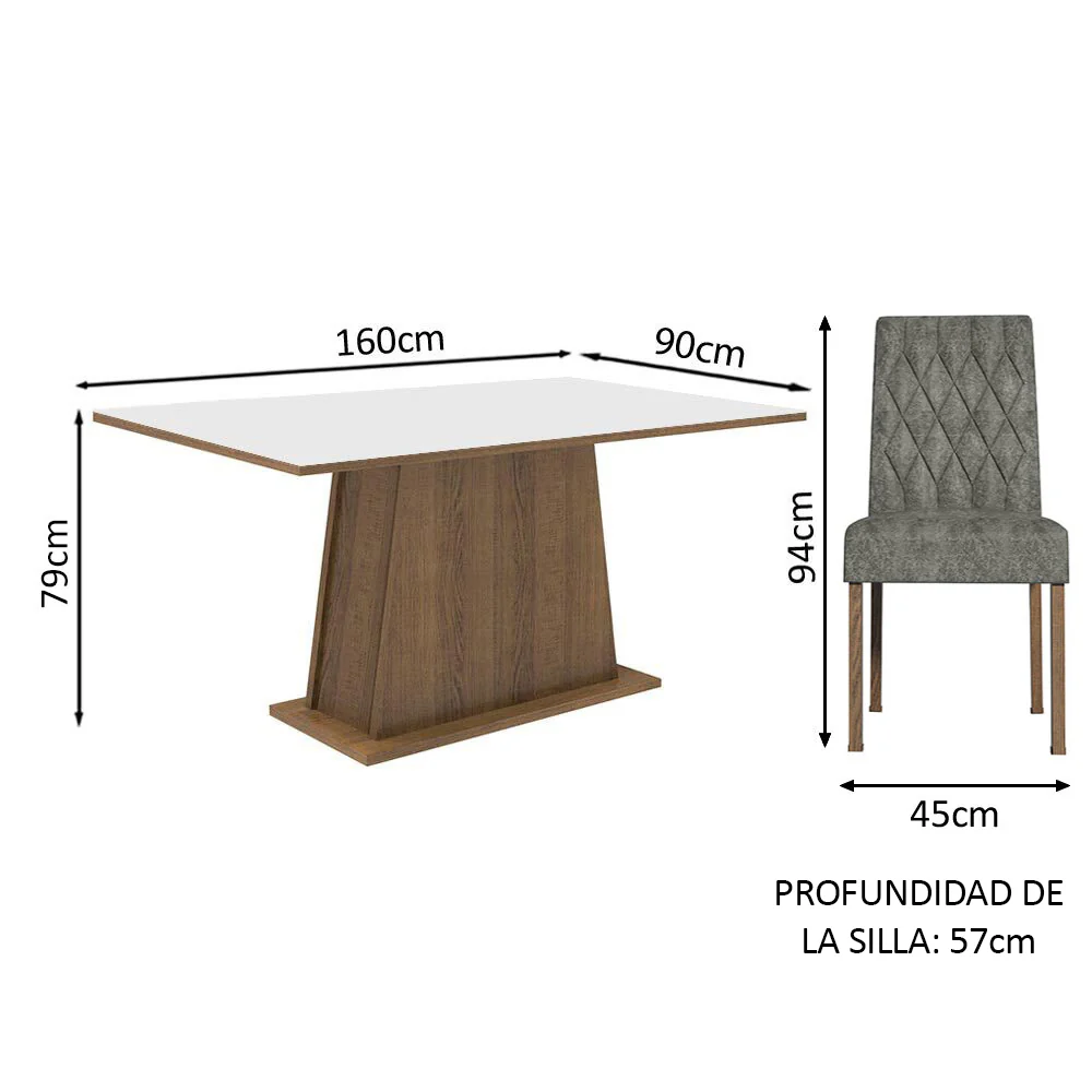 Juego de Comedor Mesa Tapa de Madera 4 Sillas Marrón/Blanco/Silver Ashley Madesa - Image 2