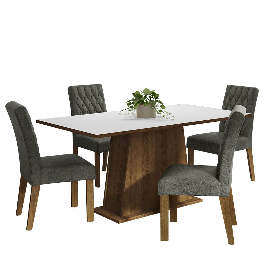 Juego de Comedor Mesa Tapa de Madera 4 Sillas Marrón/Blanco/Silver Ashley Madesa - Image 3