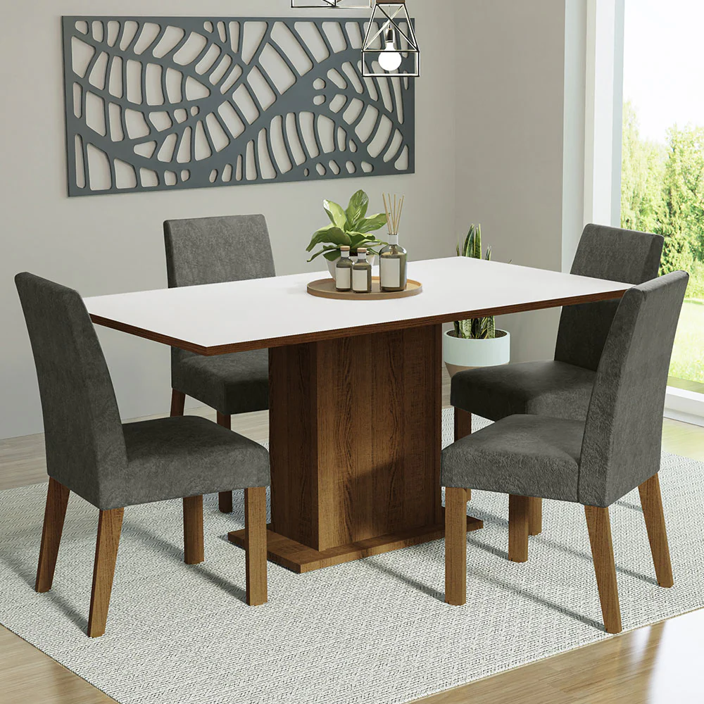 Juego de Comedor Mesa Tapa de Madera 4 Sillas Marrón/Blanco/Silver Keila Madesa