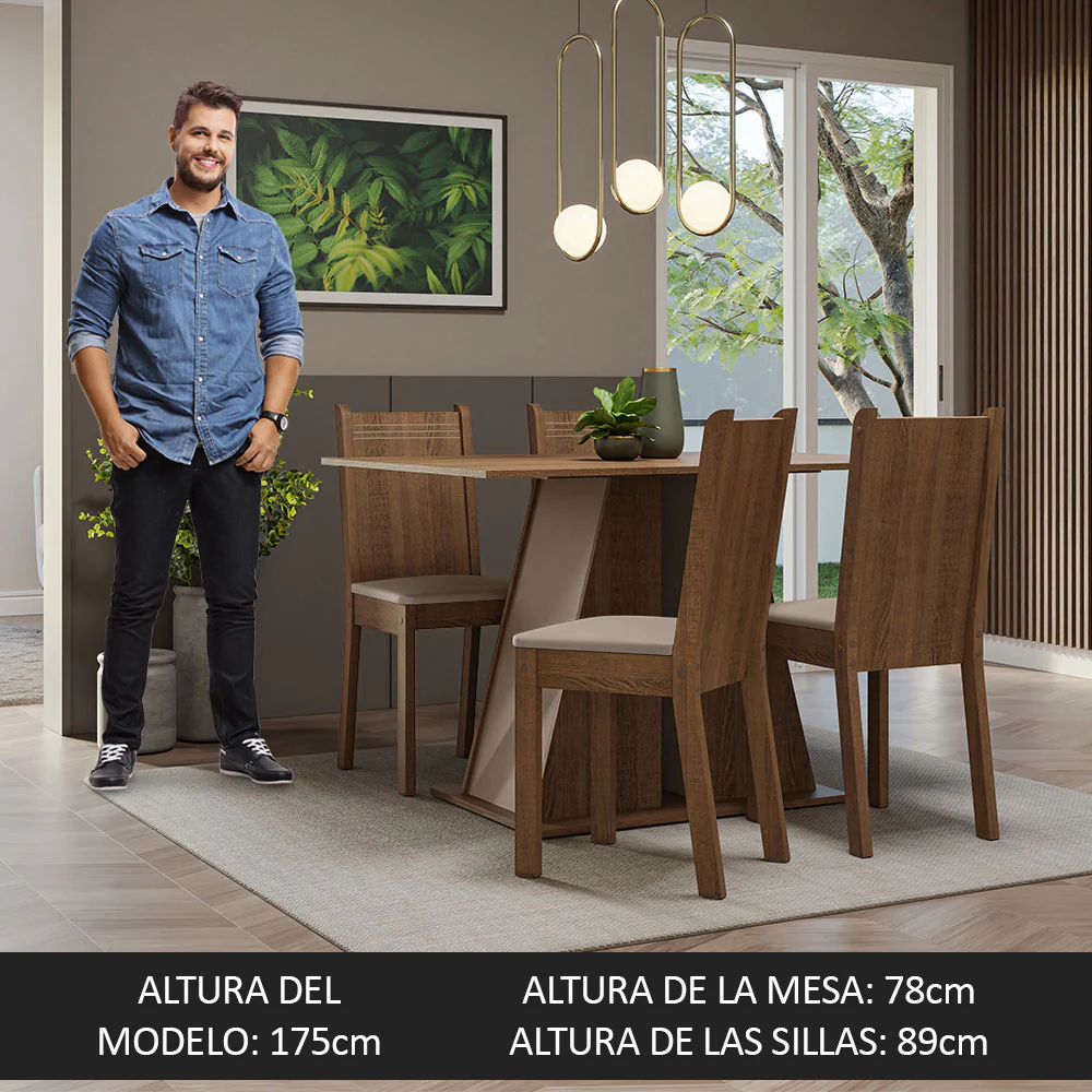 Juego de Comedor Mesa Tapa de Madera 4 Sillas Marrón/Crema/Beige Marilyn Madesa - Image 5